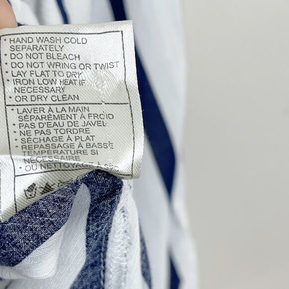 Cupcakes and Cashmere Small Striped Off The Shoulder Top White Blue Button Front - Picture 9 of 9